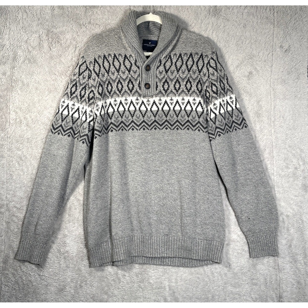 American Eagle‎ Cotton/Wool Blend Fair Isle Chunky Knit Sweater Nordic Cabin L